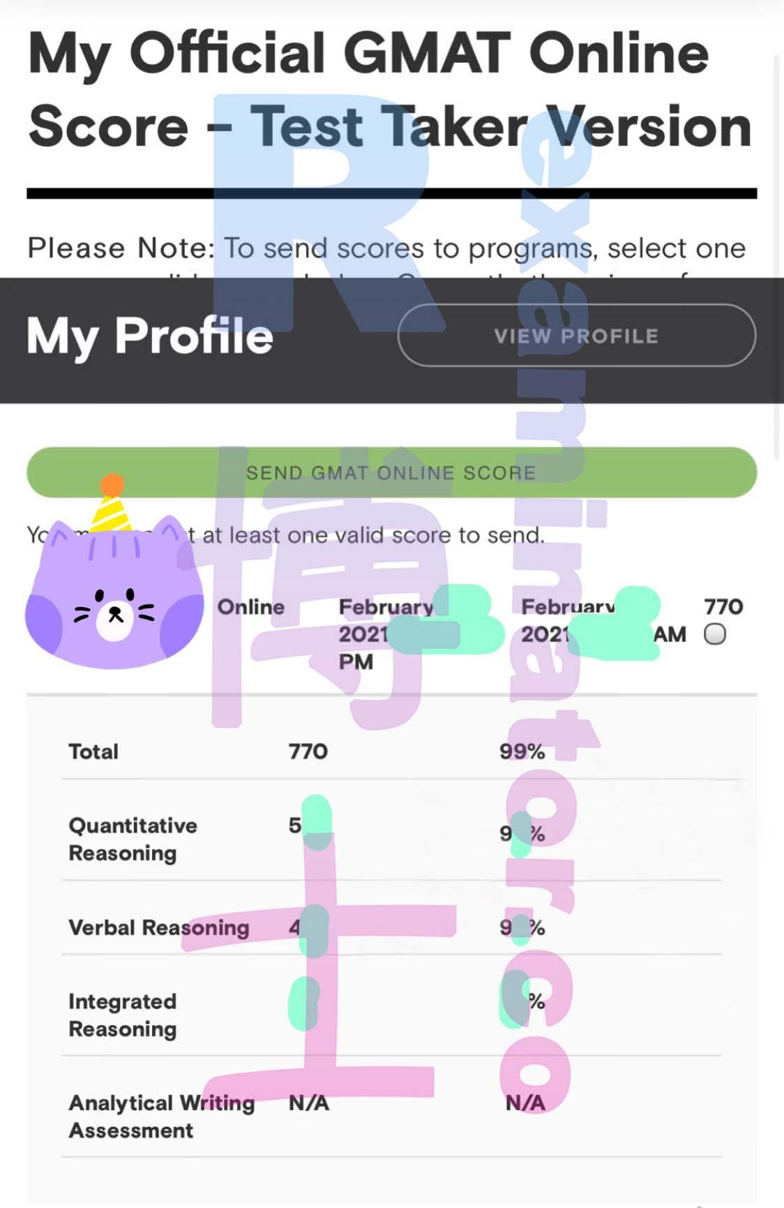 score image for GMAT Cheating success story #137