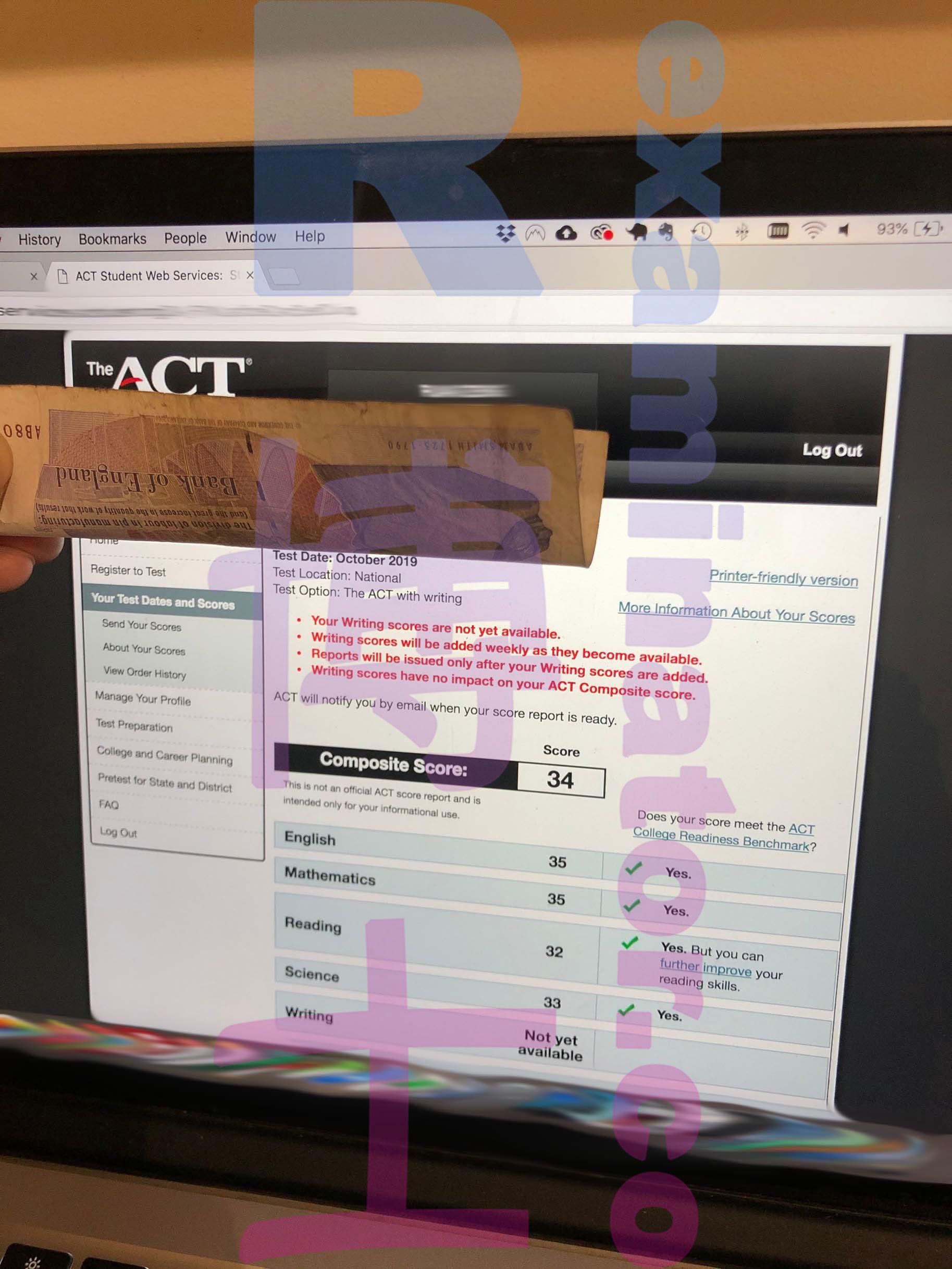 score image for ACT Cheating success story #60