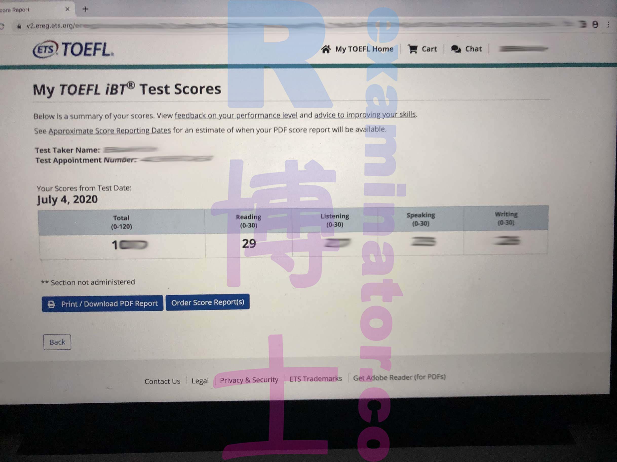 score image for TOEFL Cheating success story #77