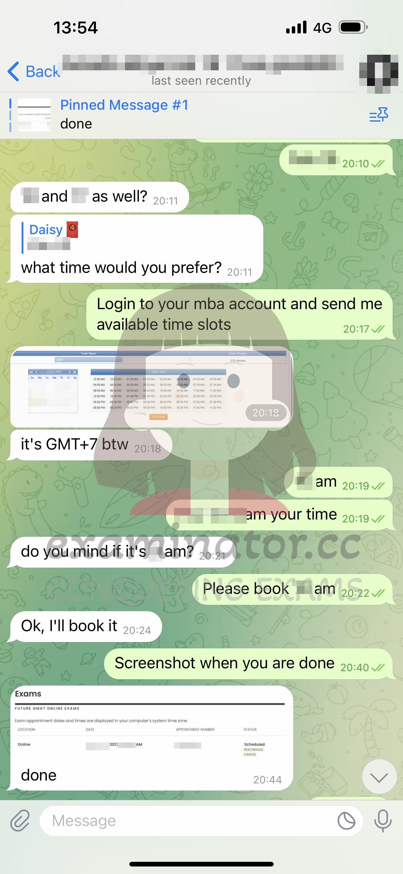 screenshot of chat logs for [GMAT Cheating] success story #346