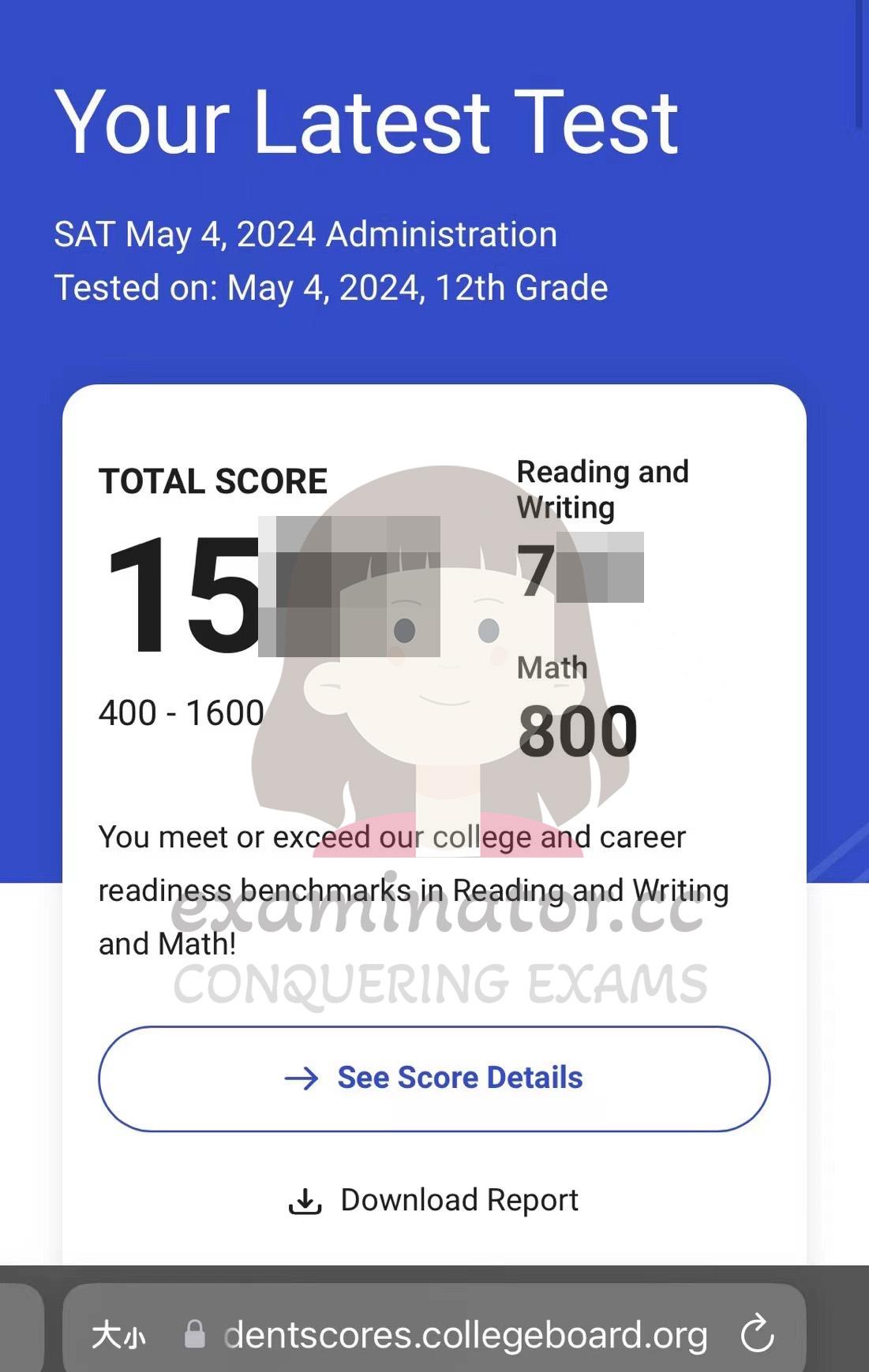 score image for SAT Cheating success story #643