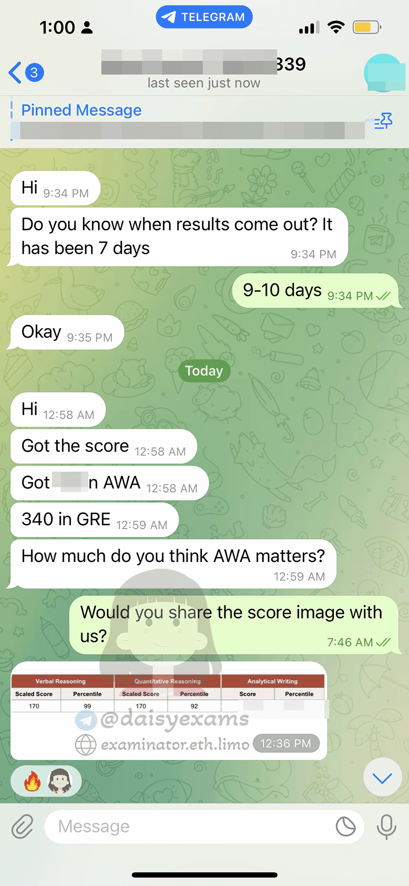 score image for GRE Cheating success story #701