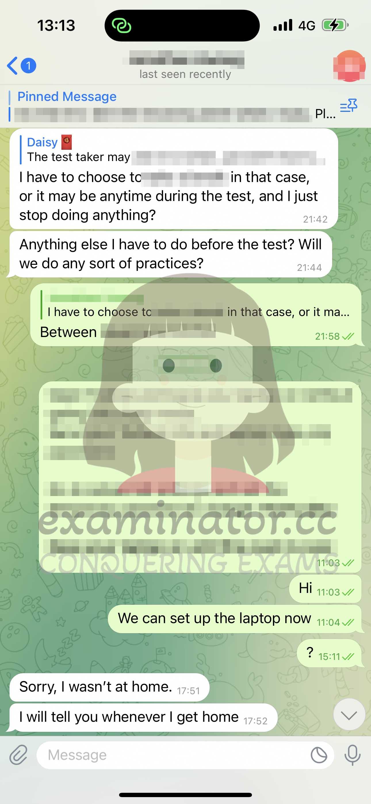 screenshot of chat logs for GMAT Cheating success story #603