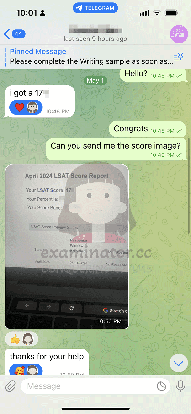 score image for LSAT Cheating success story #640