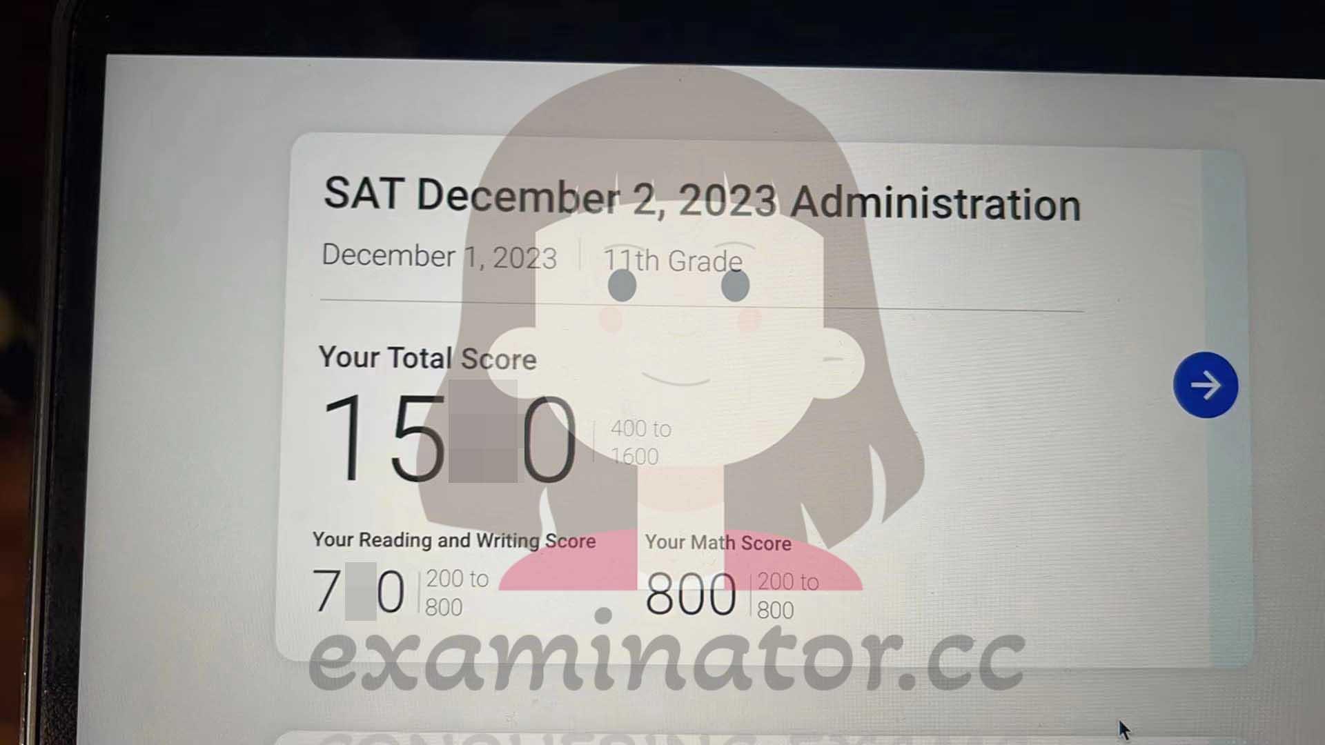 score image for SAT Cheating success story #619
