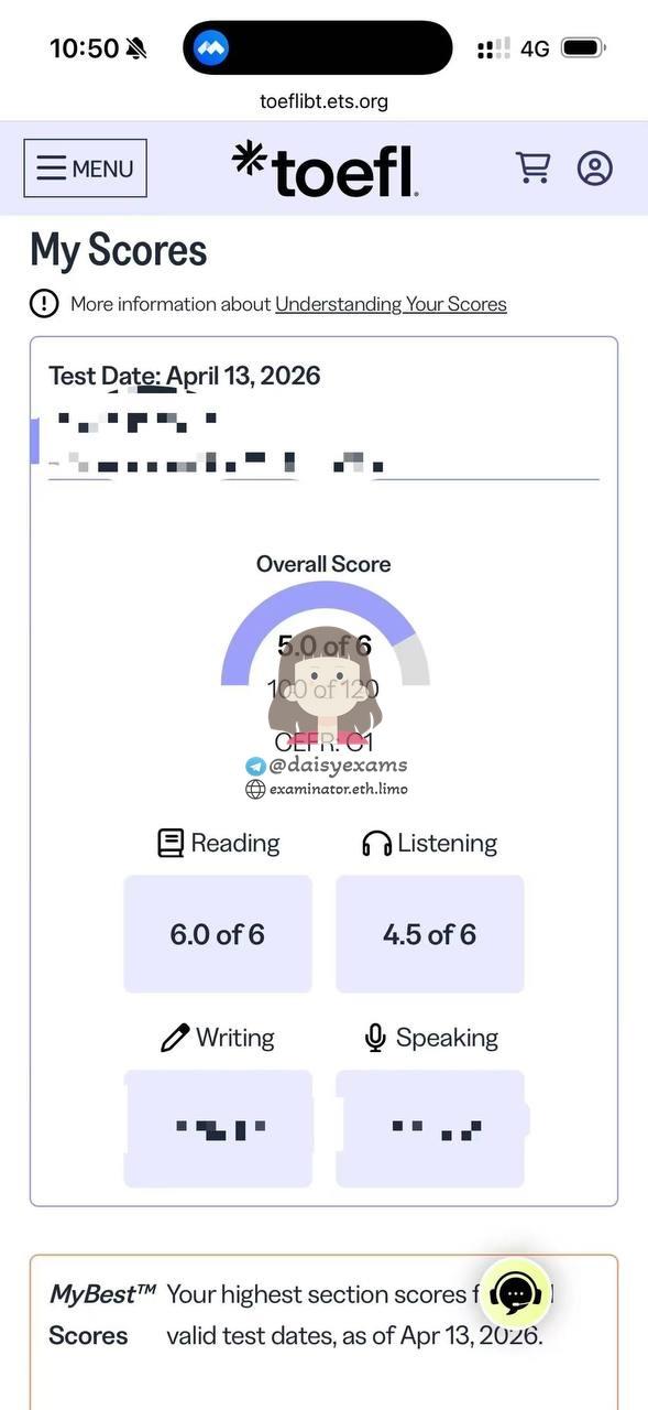 score image for TOEFL Cheating success story #744