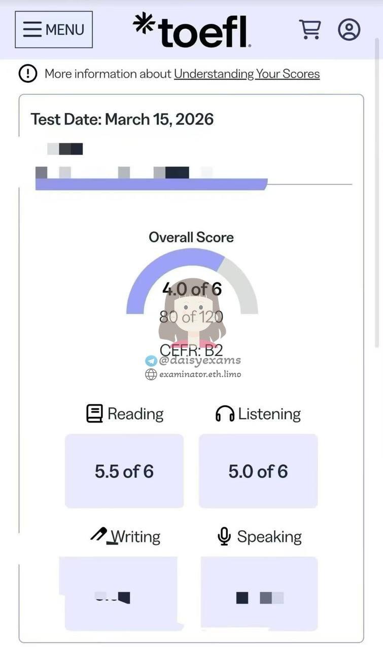 score image for TOEFL Cheating success story #735