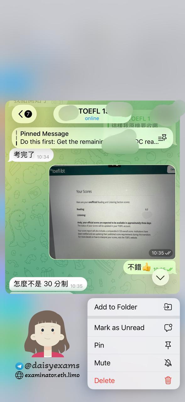 score image for TOEFL Cheating success story #713