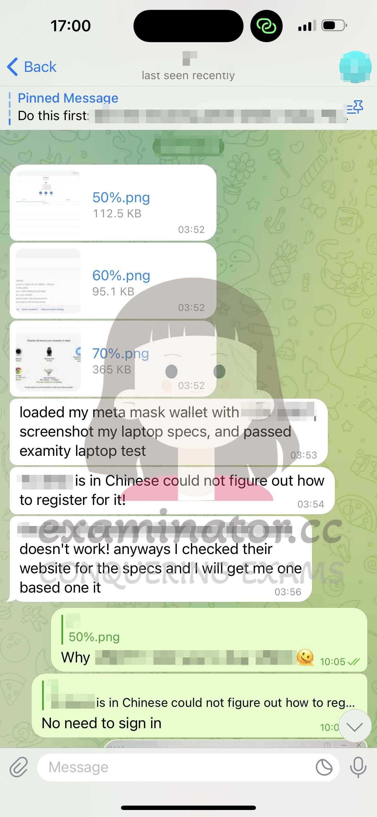 screenshot of chat logs for GMAT Cheating success story #570