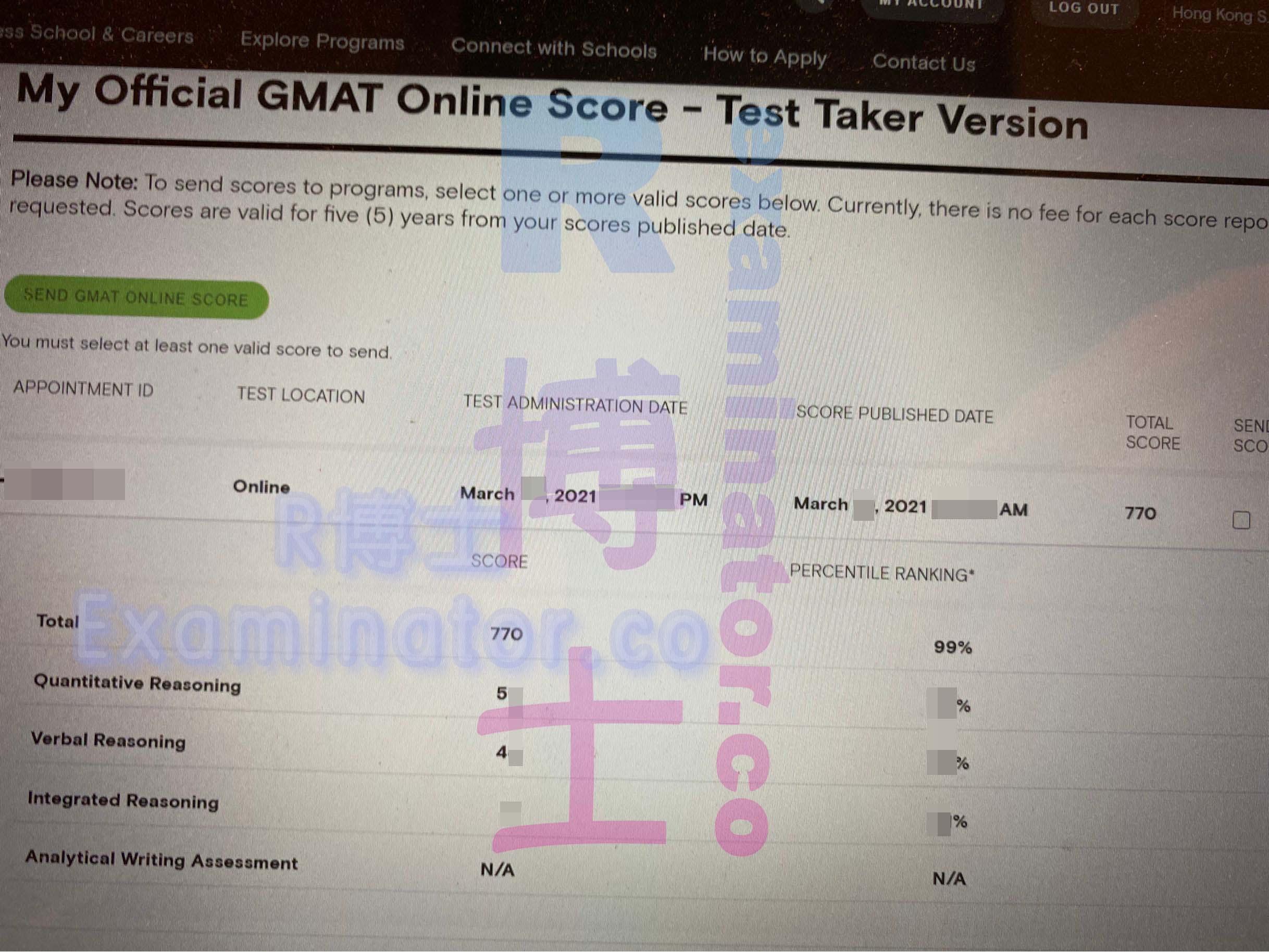 Score image for GMAT Proxy Testing success story #129