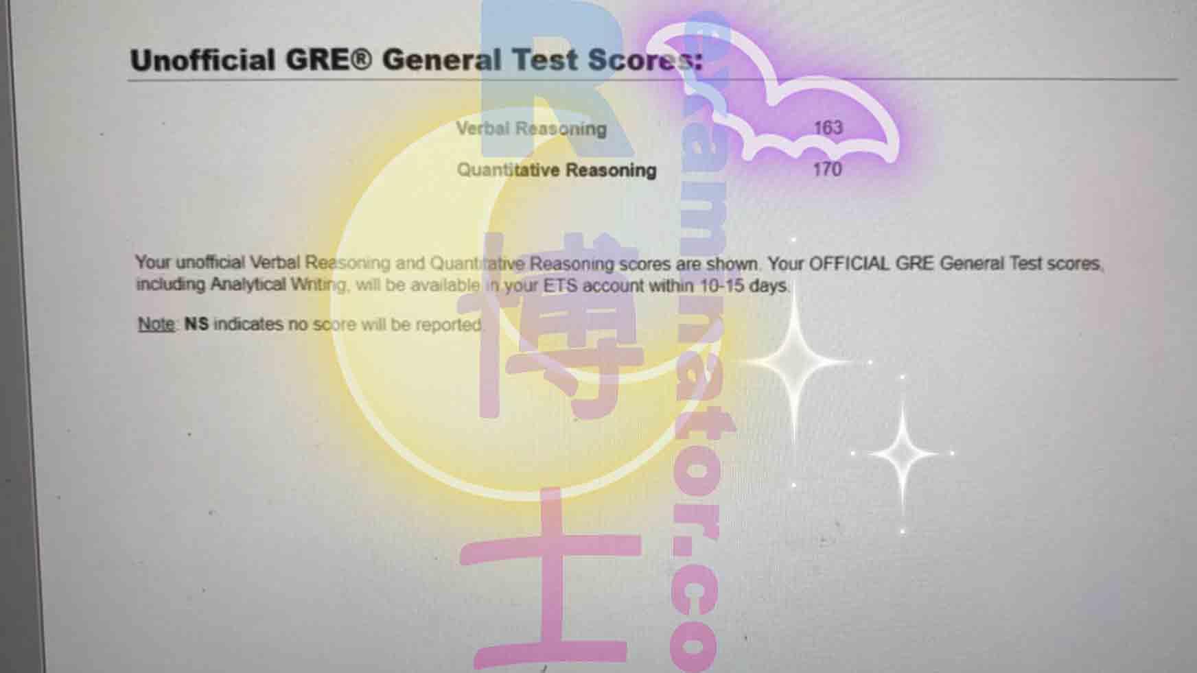 Score image for GRE Proxy Testing success story #217
