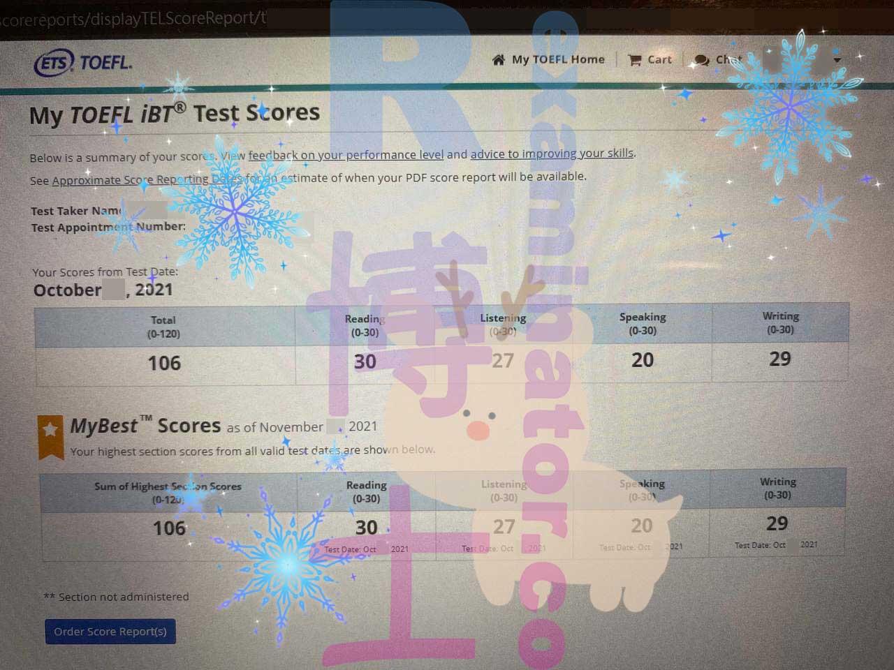 Score image for TOEFL Cheating success story #239
