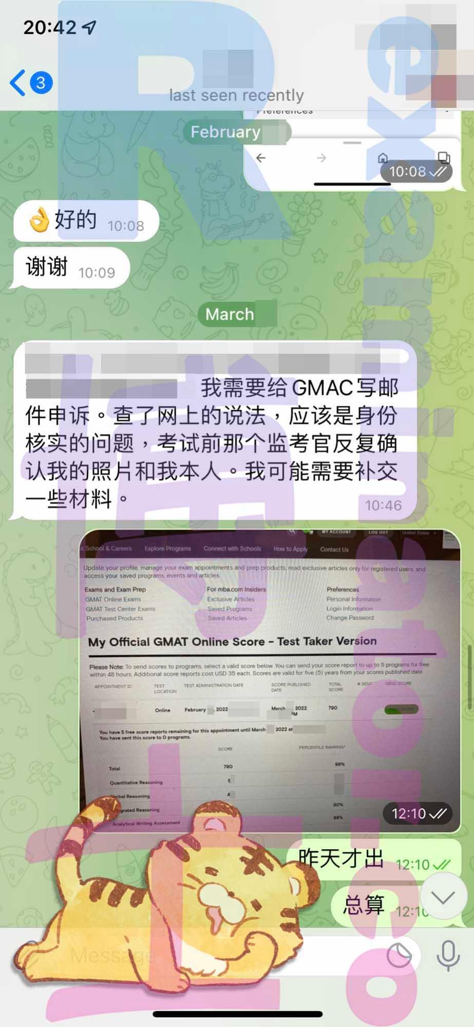 screenshot of chat logs for GMAT Proxy Testing success story #279