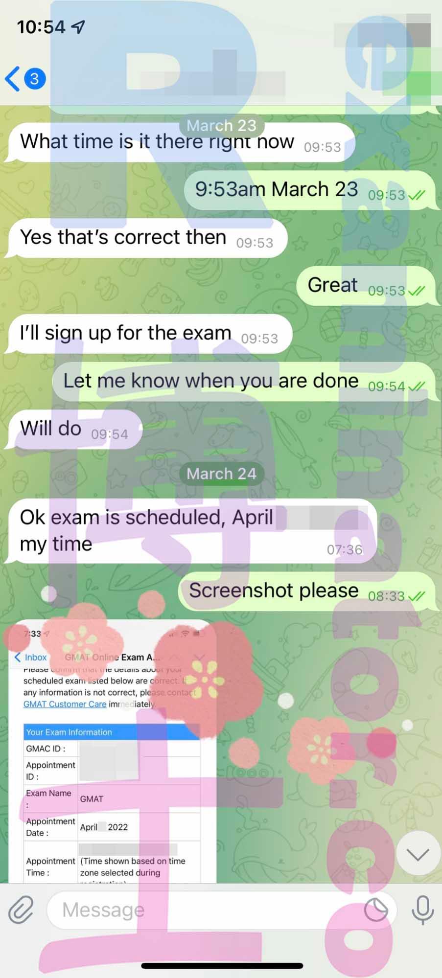 screenshot of chat logs for [GMAT Proxy Testing] success story #160