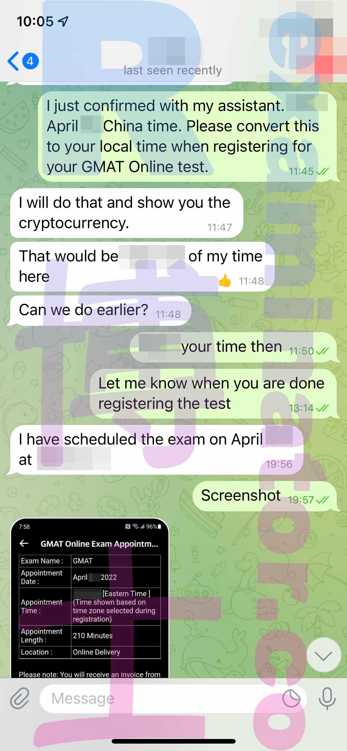 screenshot of chat logs for [GMAT Proxy Testing] success story #162