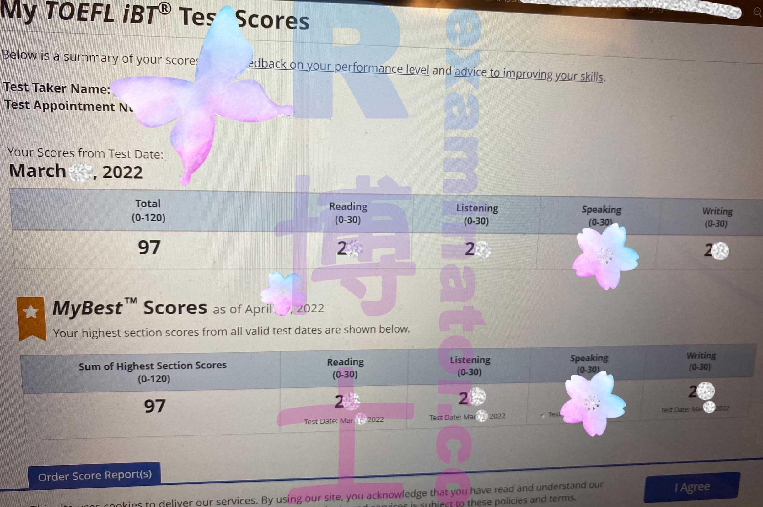Score image for TOEFL Proxy Testing success story #290