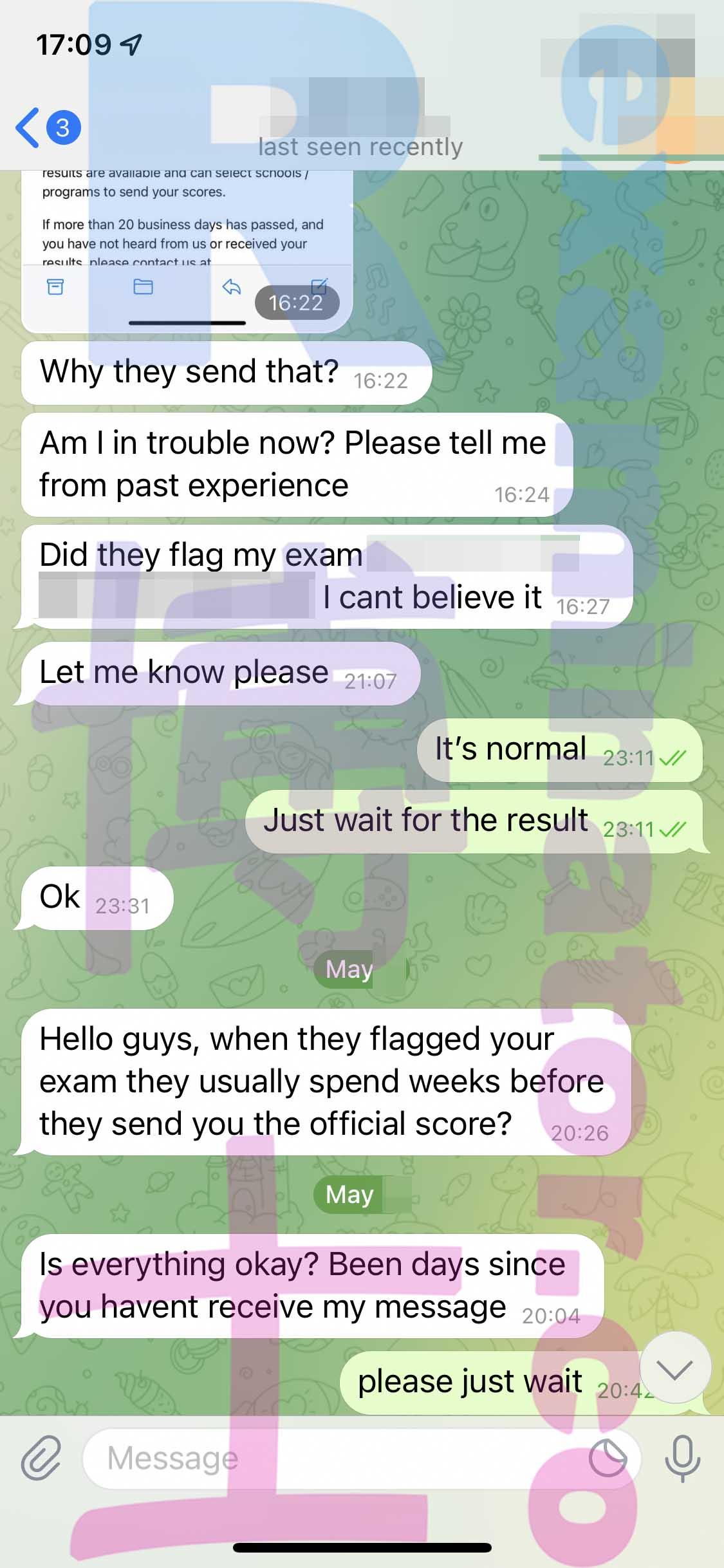 screenshot of chat logs for GMAT Proxy Testing success story #315