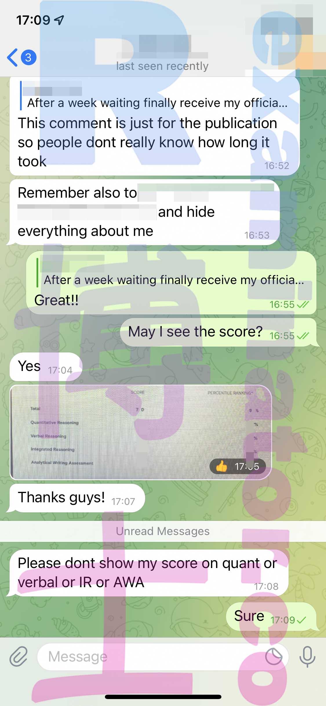 screenshot of chat logs for GMAT Proxy Testing success story #315