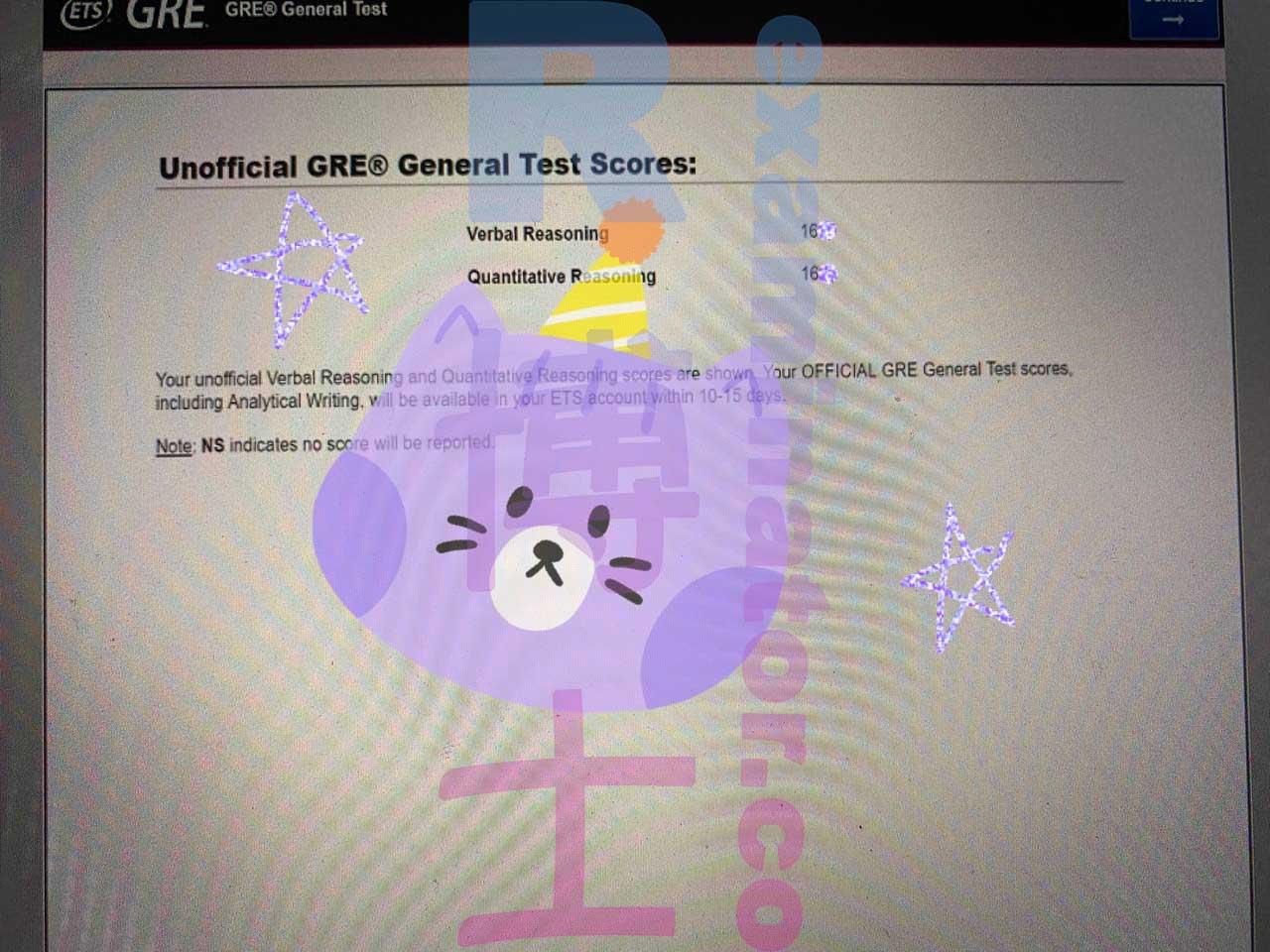 Score image for GRE Proxy Testing success story #330