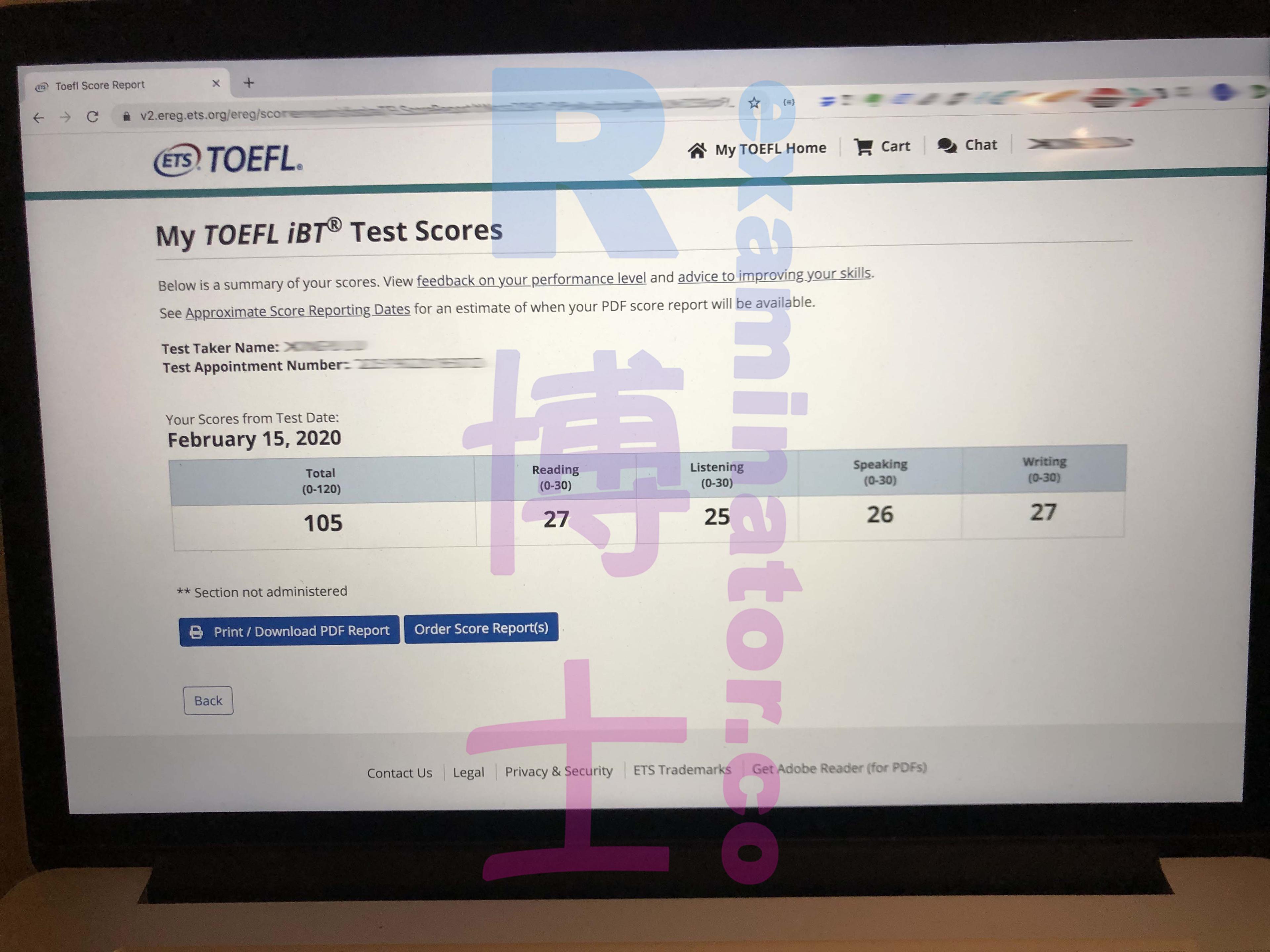 score image for TOEFL Proxy Testing success story #67