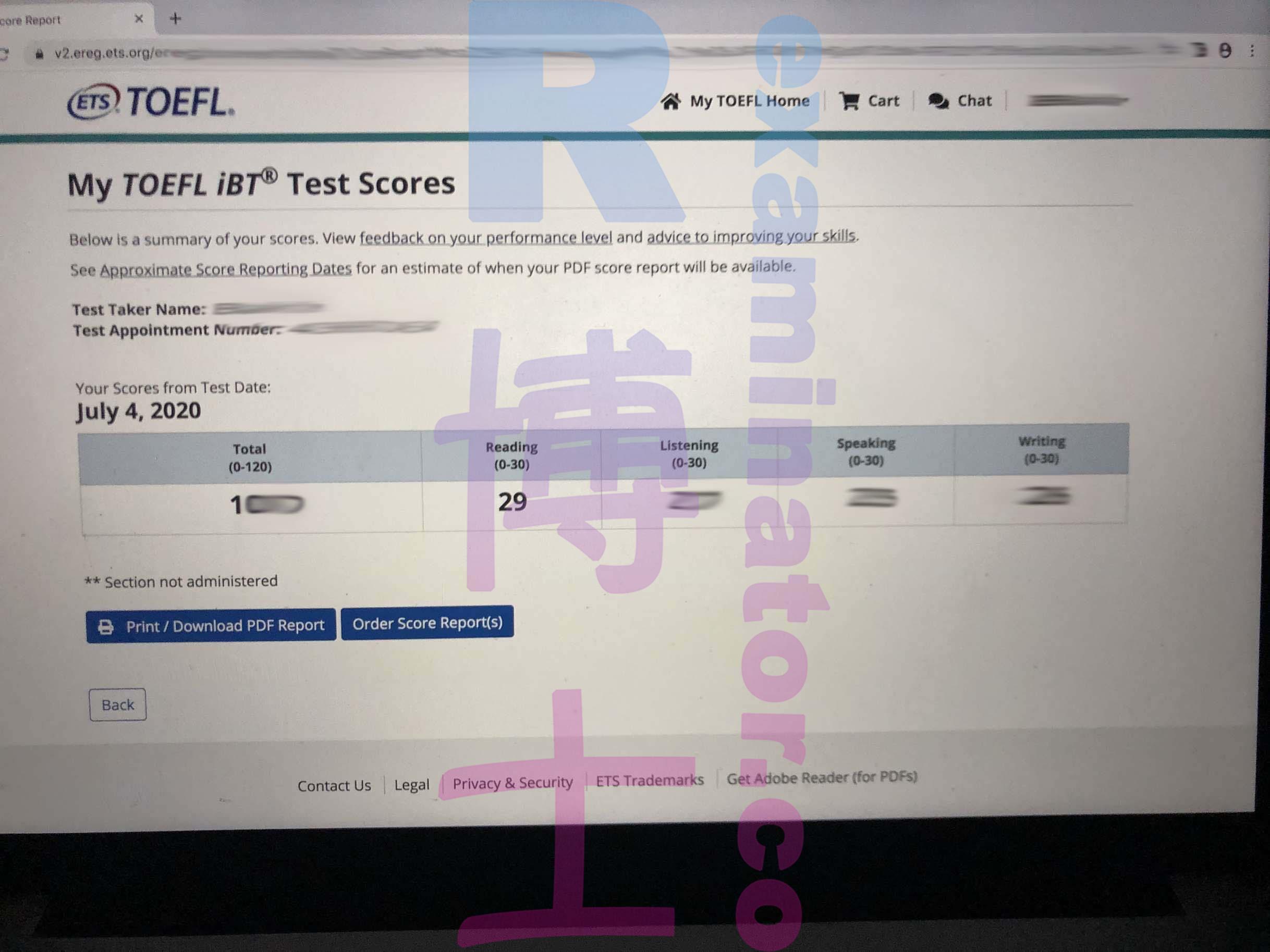 Score image for TOEFL Cheating success story #77