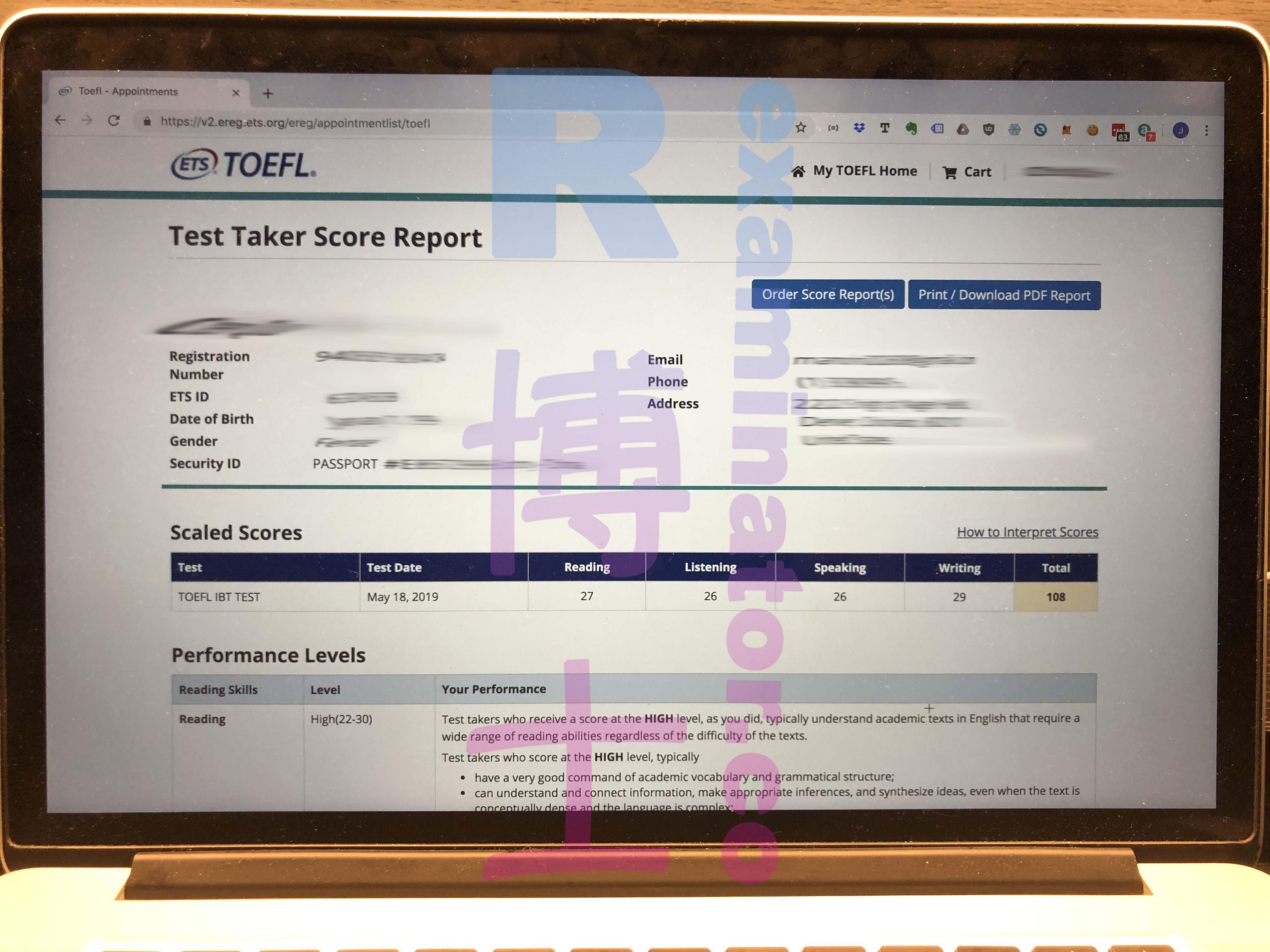 score image for TOEFL Proxy Testing success story #39