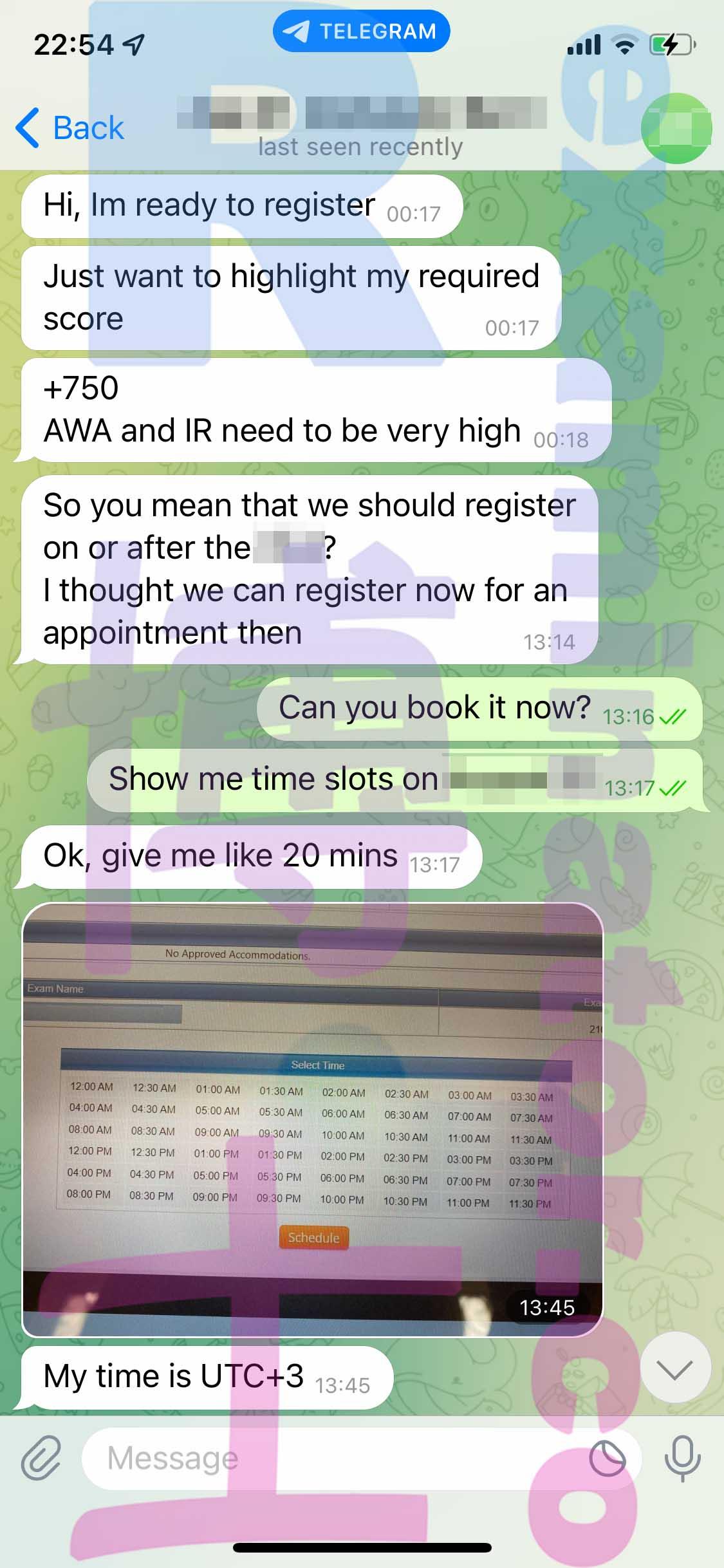 screenshot of chat logs for [GMAT Cheating] success story #241