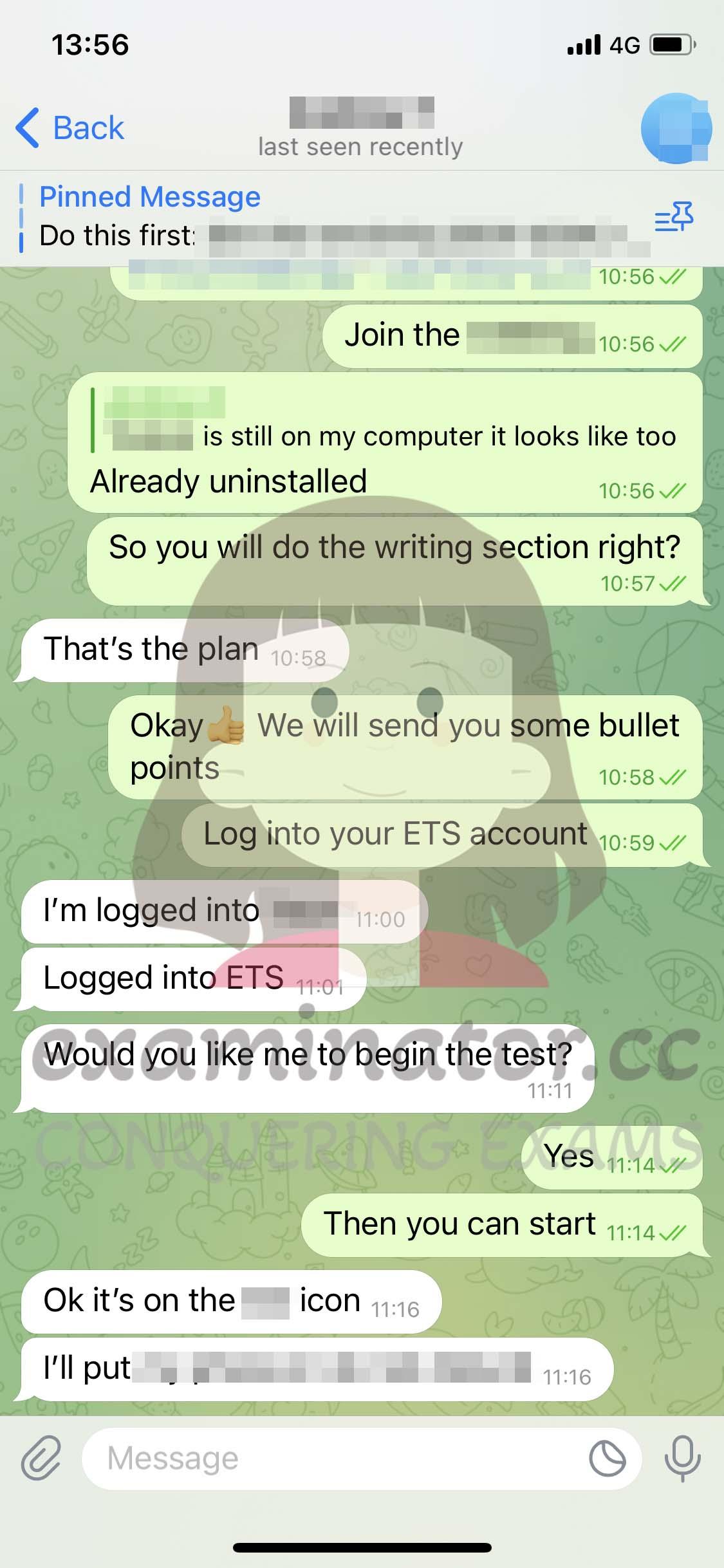 screenshot of chat logs for GRE Cheating success story #553