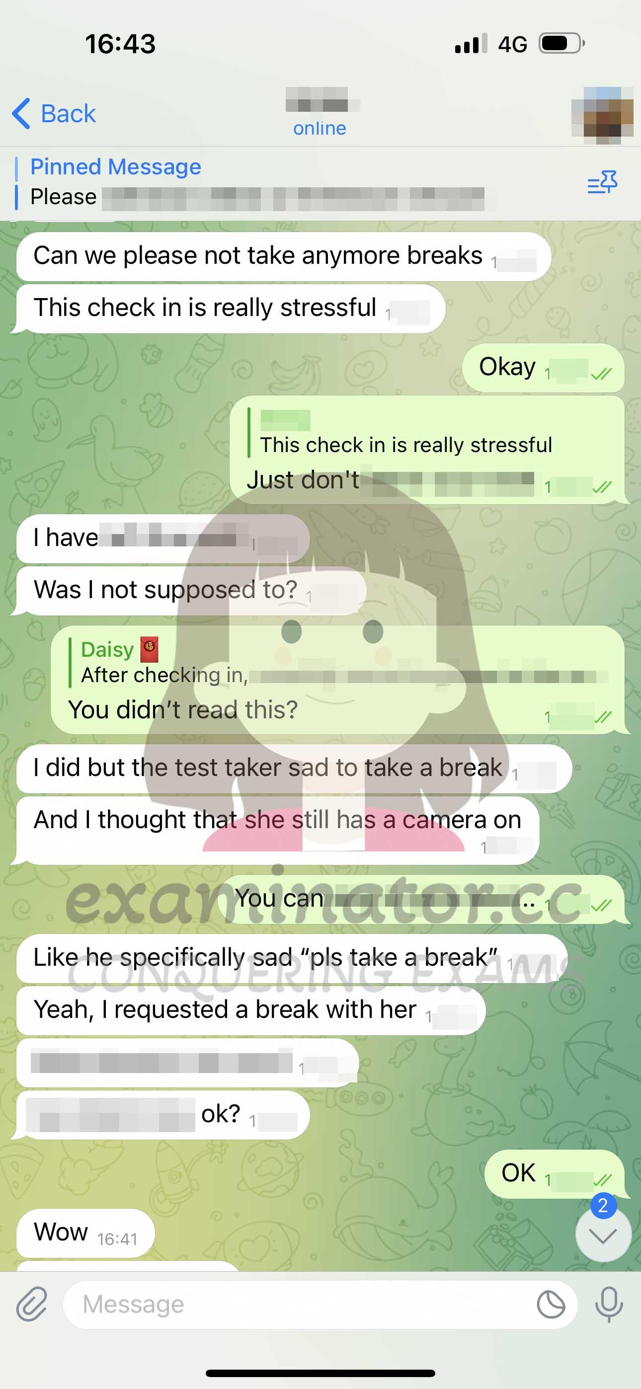 screenshot of chat logs for GMAT Cheating success story #613