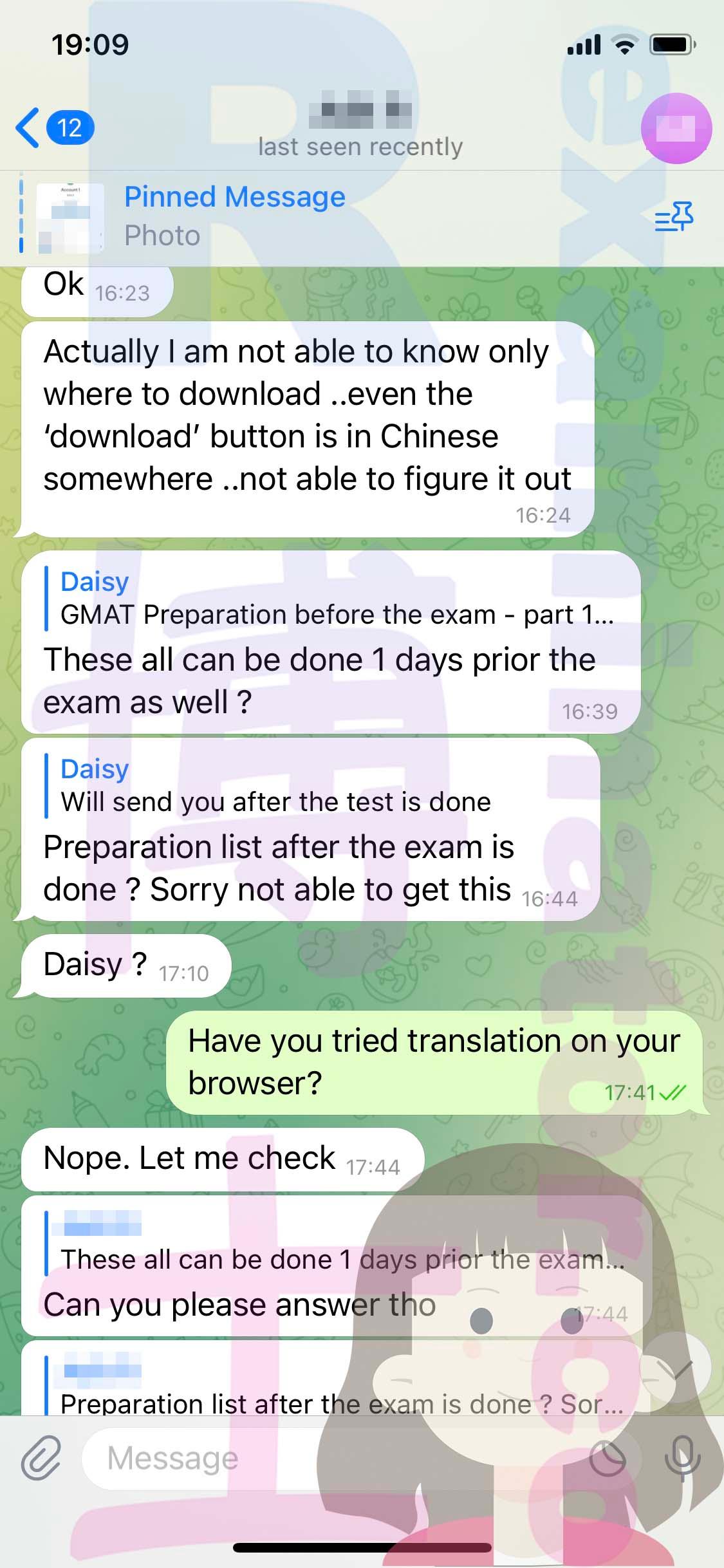 screenshot of chat logs for GMAT Proxy Testing success story #499