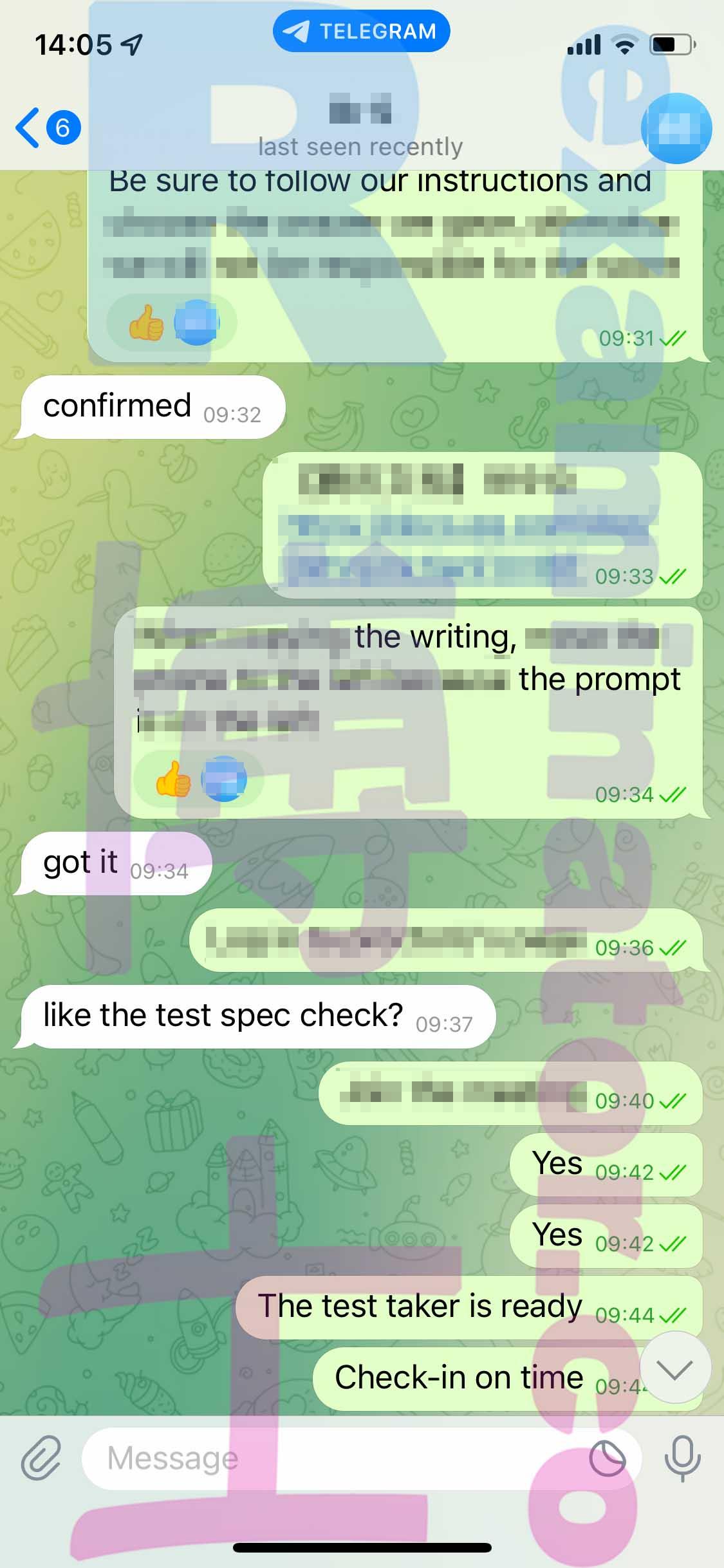 screenshot of chat logs for GRE Cheating success story #430