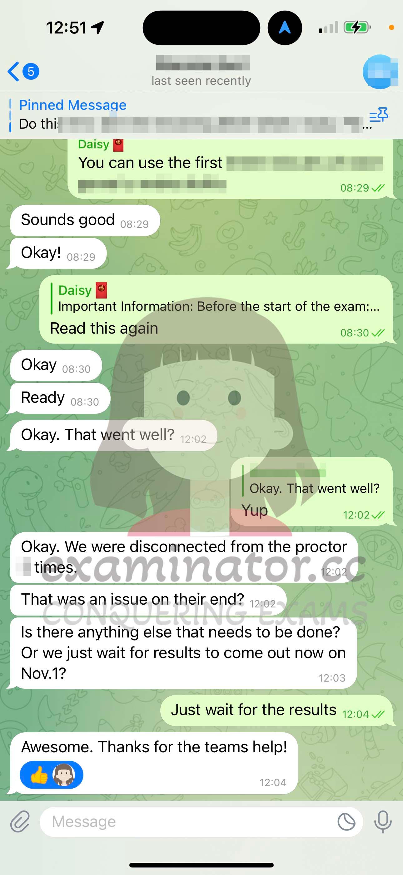 screenshot of chat logs for LSAT Proxy Testing success story #592