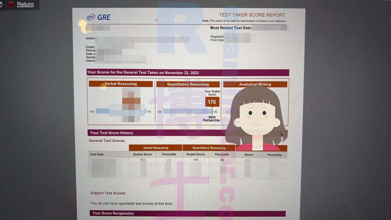 Score image for GRE Proxy Testing success story #527