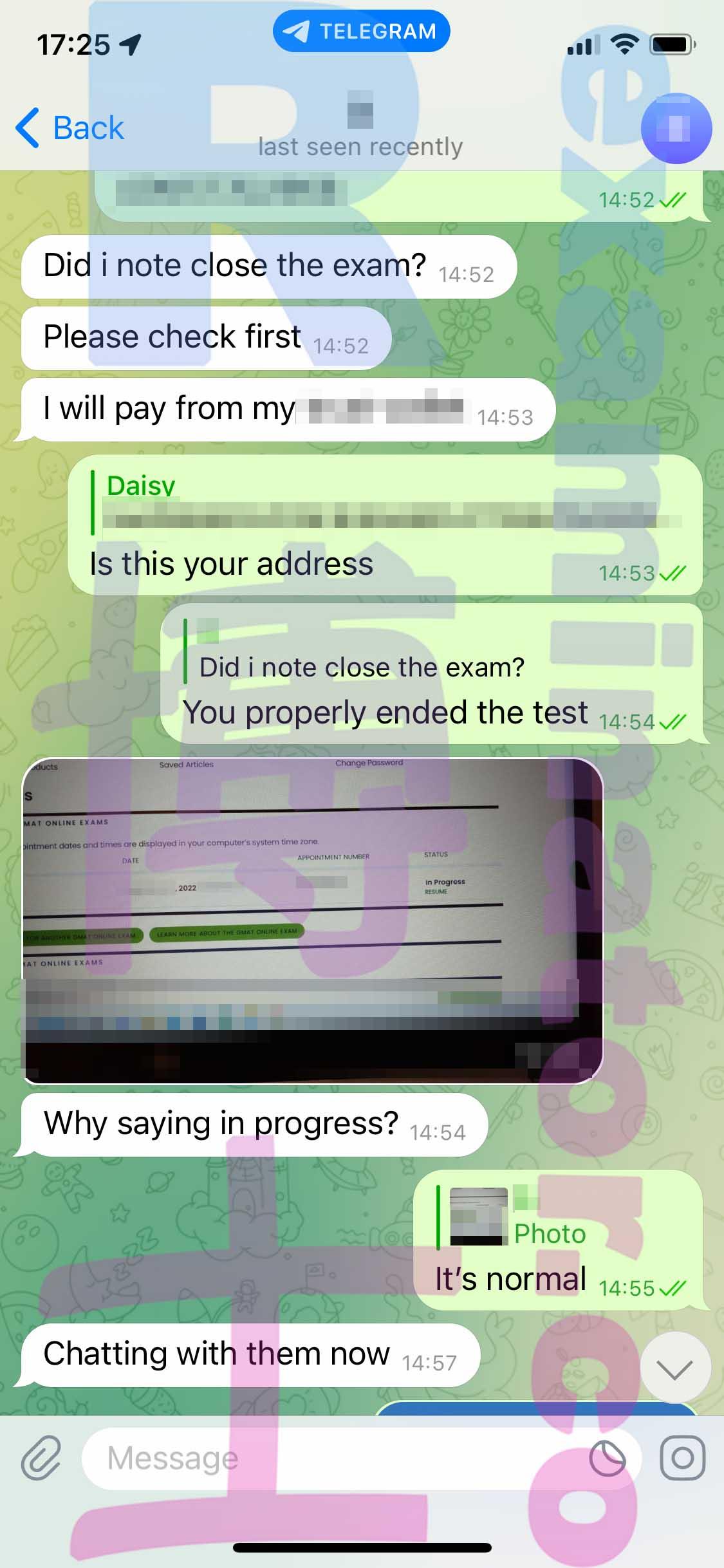 screenshot of chat logs for GMAT Proxy Testing success story #397