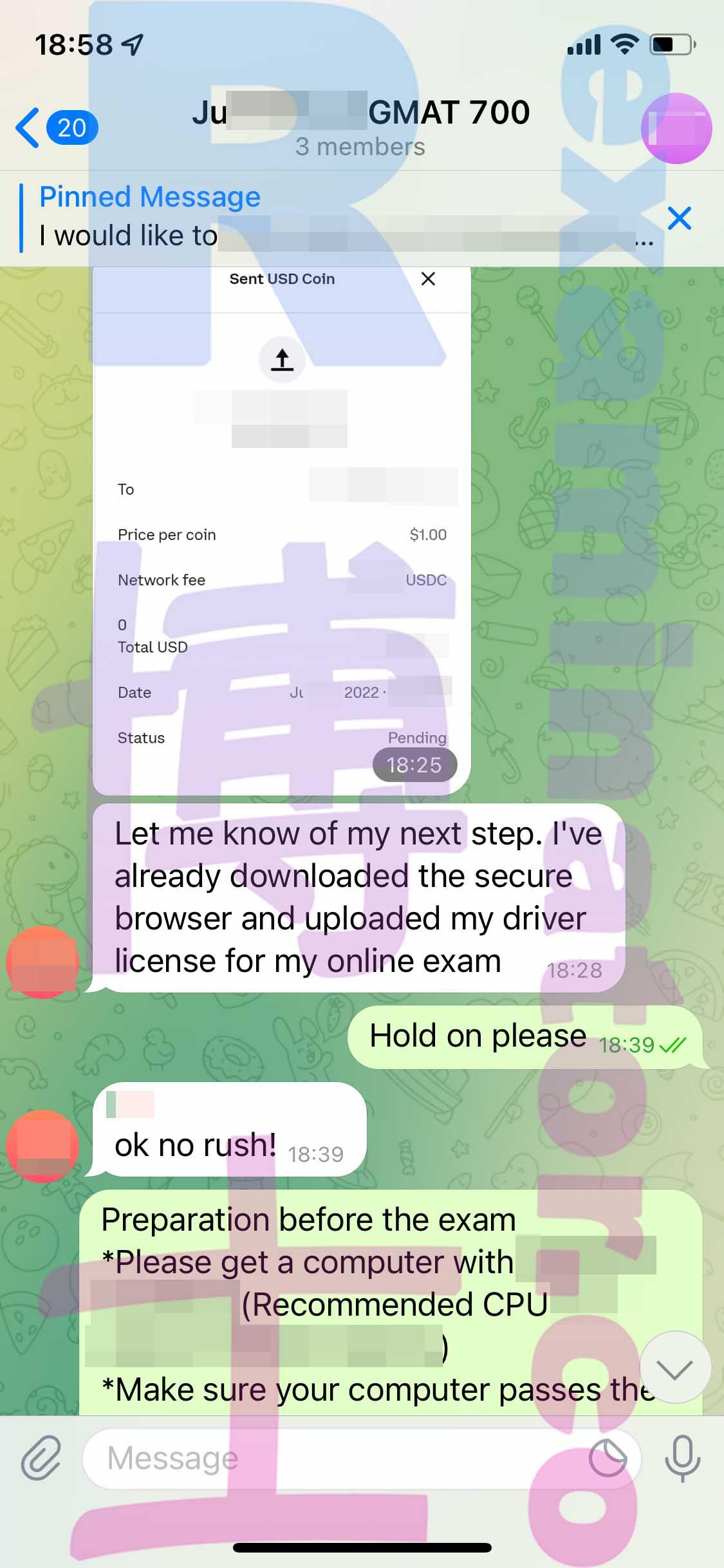 screenshot of chat logs for [GMAT Cheating] success story #207