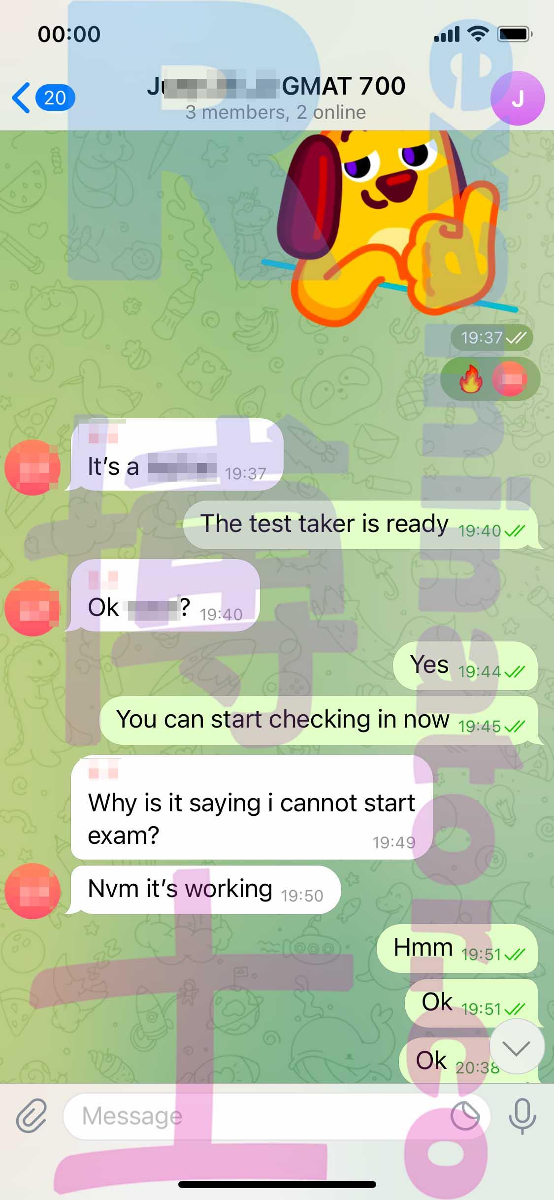 screenshot of chat logs for GMAT Proxy Testing success story #340