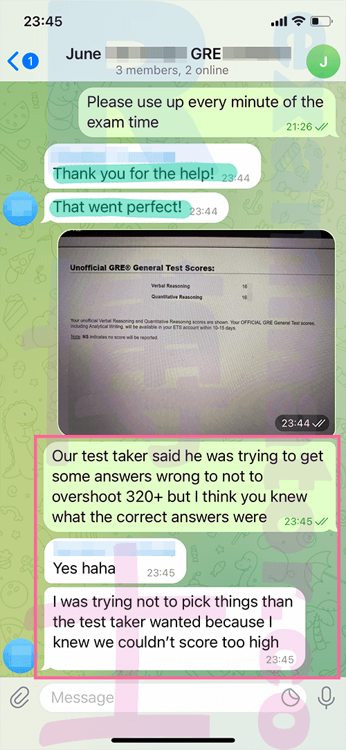 screenshot of chat logs for GRE Proxy Testing success story #331
