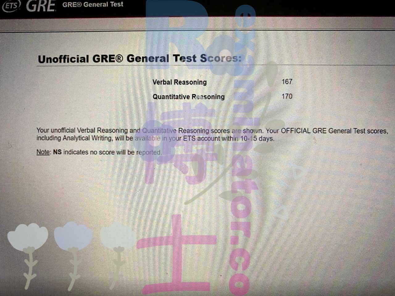 Score image for GRE Proxy Testing success story #339