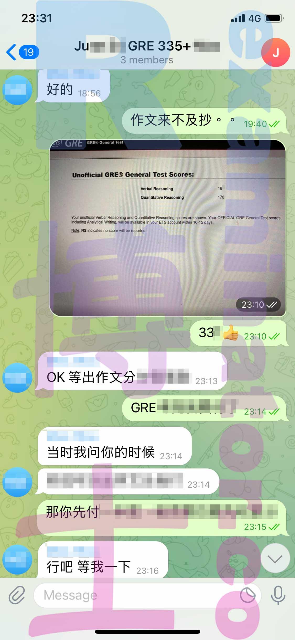 screenshot of chat logs for GRE Proxy Testing success story #339