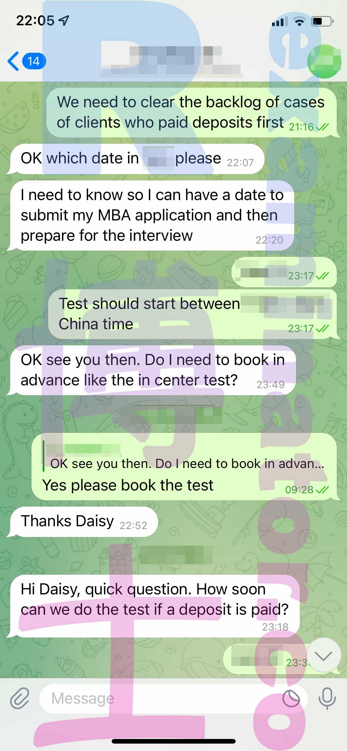 screenshot of chat logs for [GMAT Cheating] success story #268