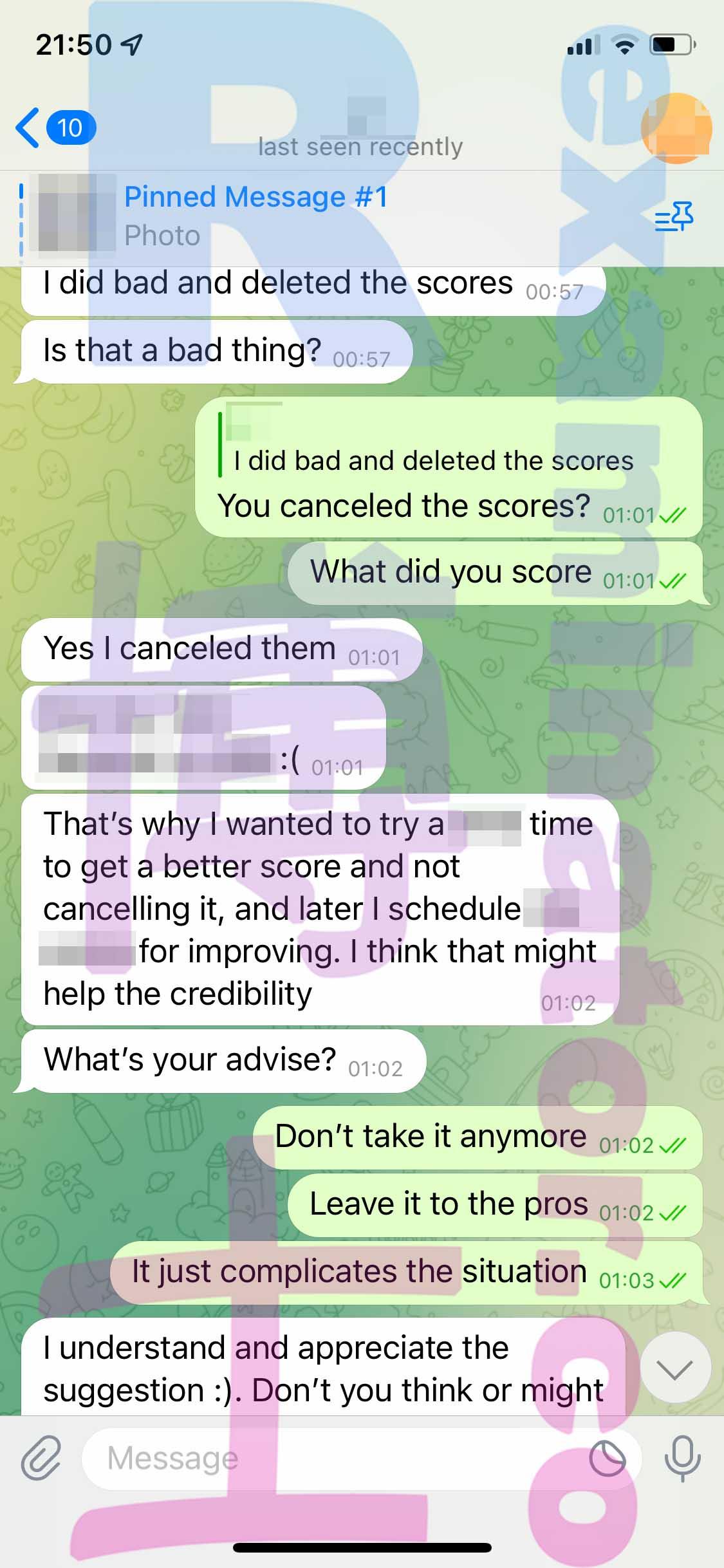 screenshot of chat logs for [GMAT Cheating] success story #288