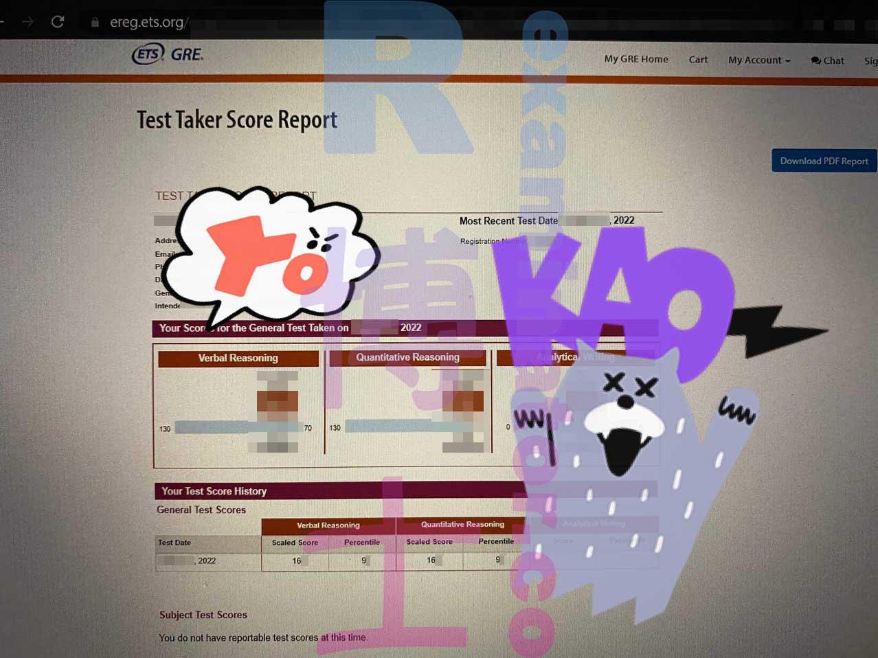 Score image for GRE Proxy Testing success story #378