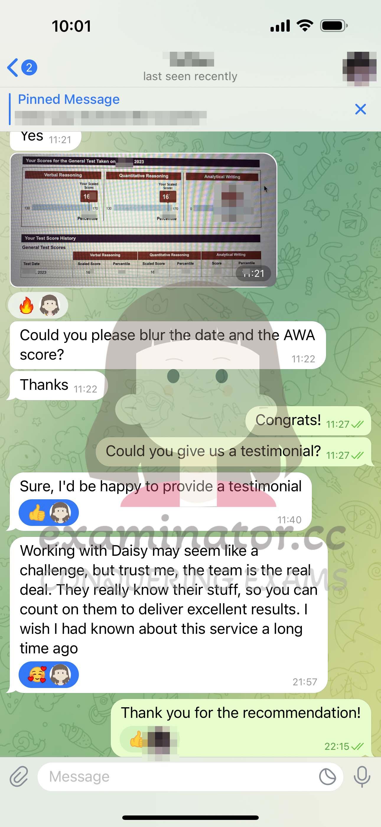 screenshot of chat logs for GRE Proxy Testing success story #588