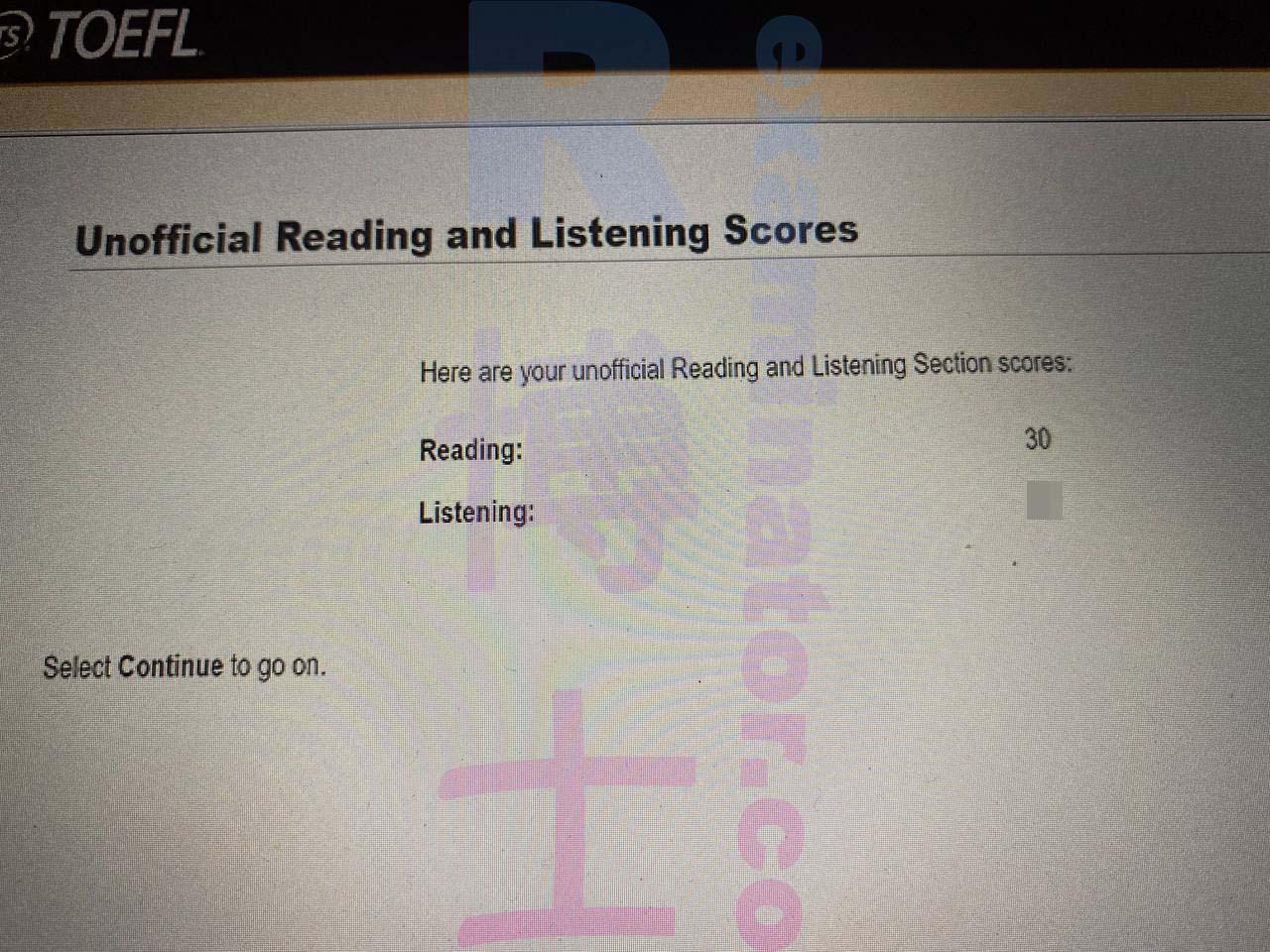 Score image for TOEFL Proxy Testing success story #460