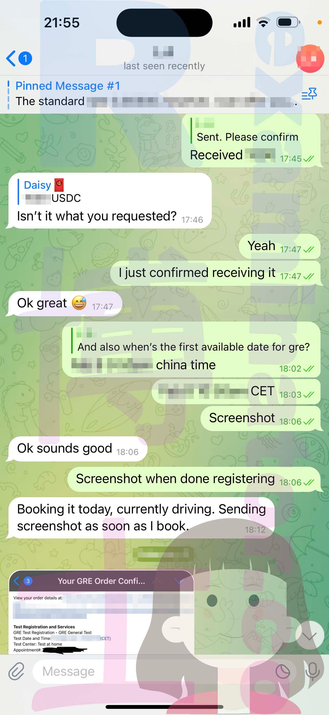 screenshot of chat logs for [GRE Proxy Testing] success story #339