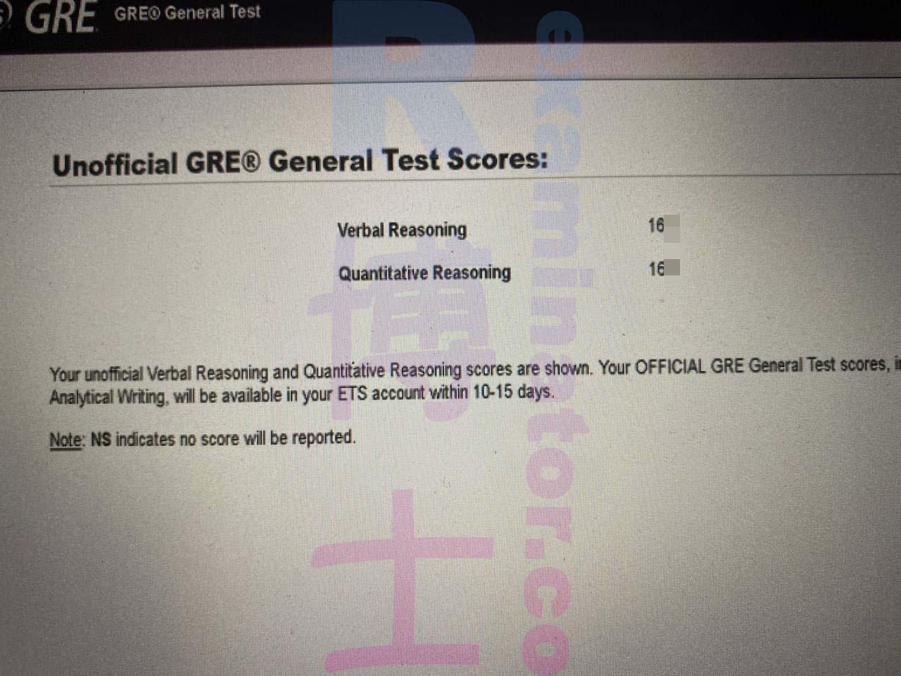 Score image for GRE Cheating success story #458