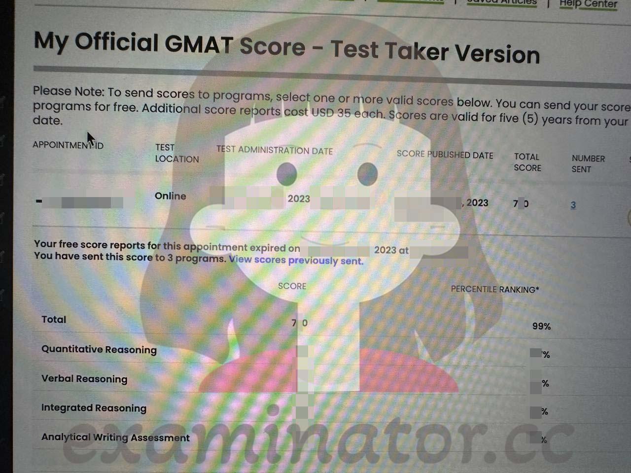 Score image for GMAT Proxy Testing success story #581