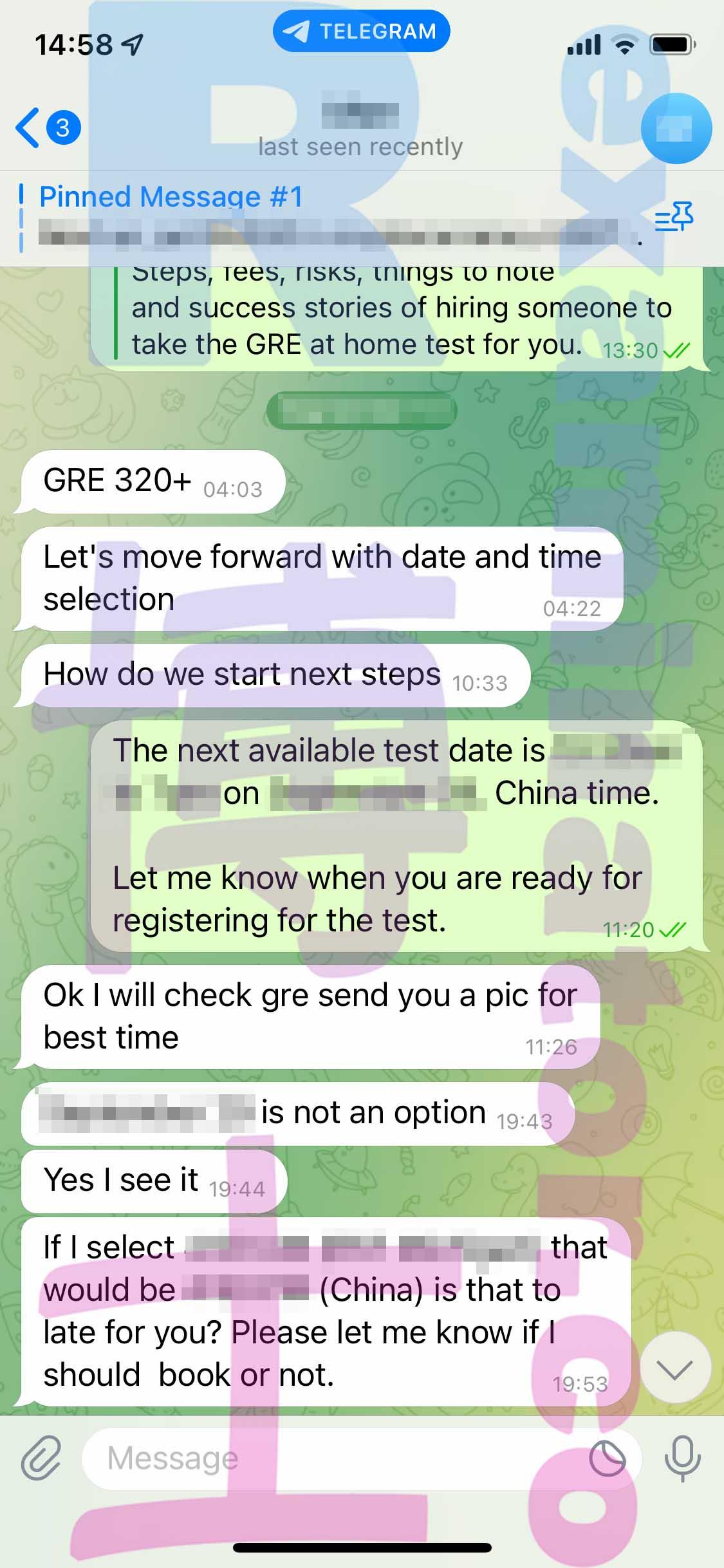 screenshot of chat logs for [GRE Proxy Testing] success story #257