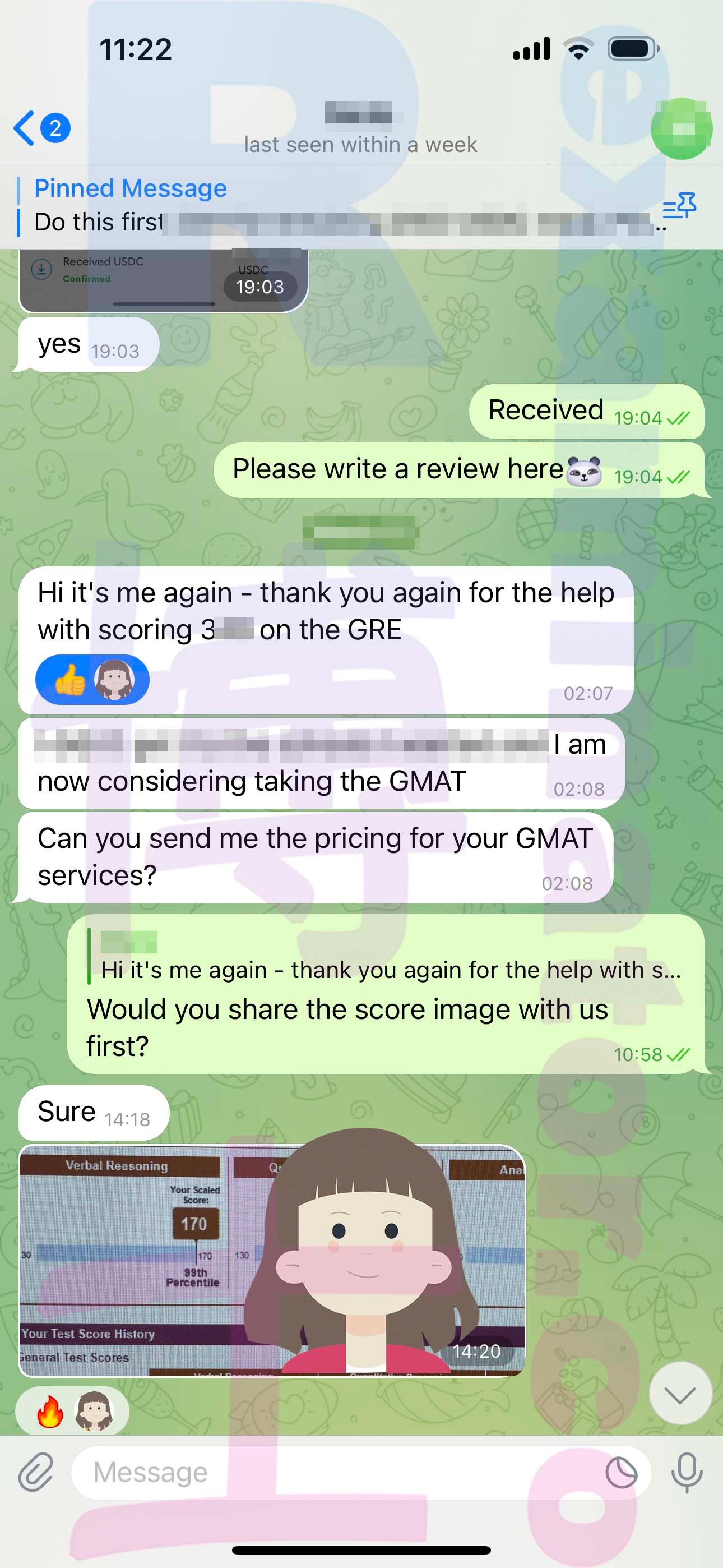 screenshot of chat logs for GRE Proxy Testing success story #537