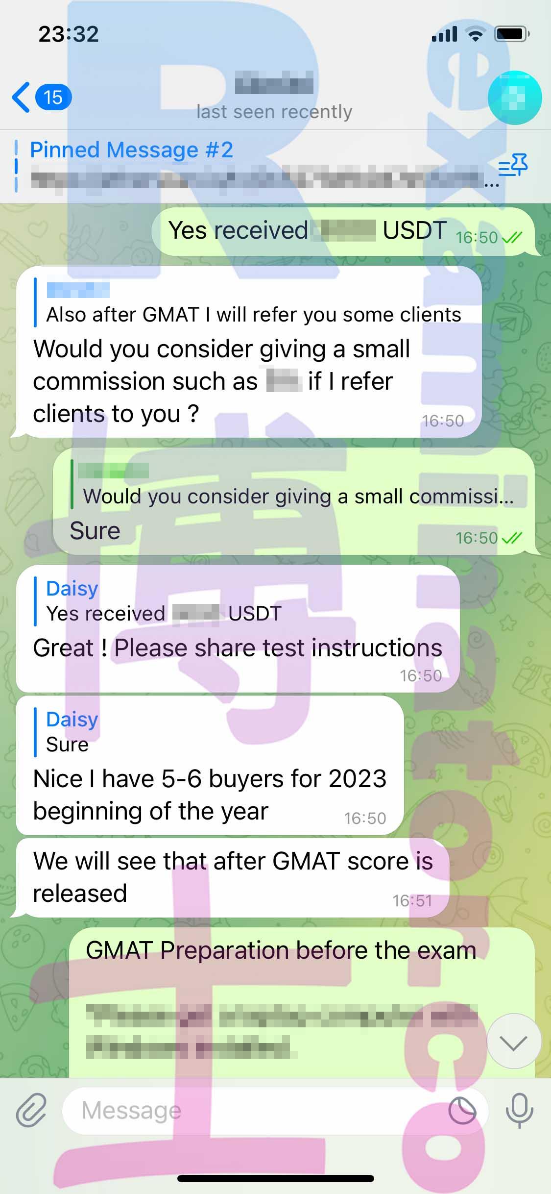 screenshot of chat logs for TOEFL Proxy Testing success story #428